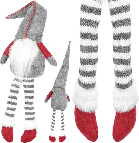 Zittende kabouter textiele decoratie 50 cm – Grijs