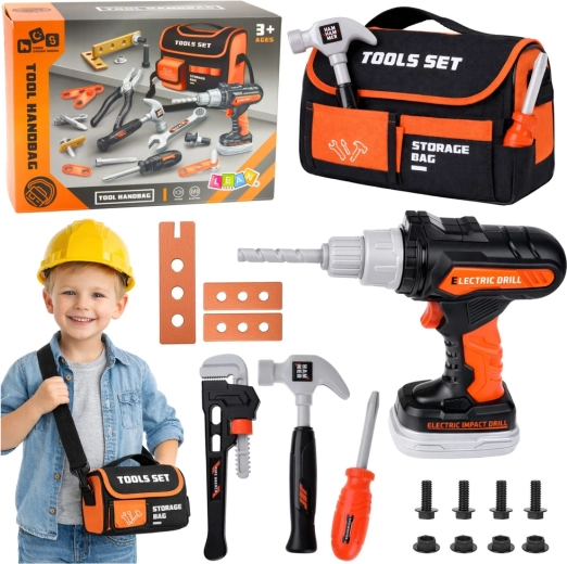 Kids' tool set with bag and cordless screwdriver, 25 pieces
