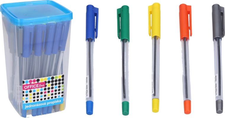 Stylos bille bleus jetables dans une boîte PVC, 50 pcs