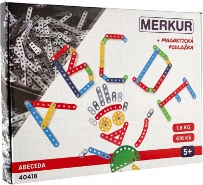 MERKUR bouwset Alfabet + magnetisch bord 616 stuks in doos 36x26x3cm