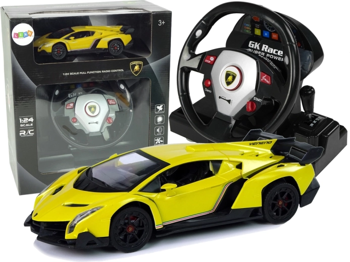 Ferngesteuertes gelbes Lamborghini Veneno Auto mit Lenkrad