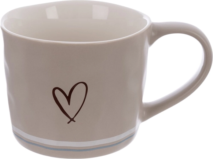 Beige porcelain mug with heart motif, 0.4 l