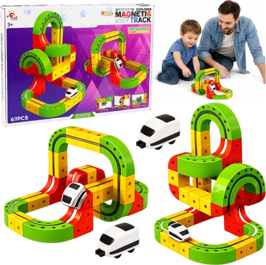 Magnetic Track Building Set with Electric Train 3D (67 pieces)