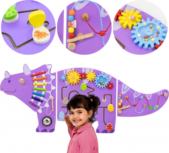 wooden wall-mounted sensory board triceratops