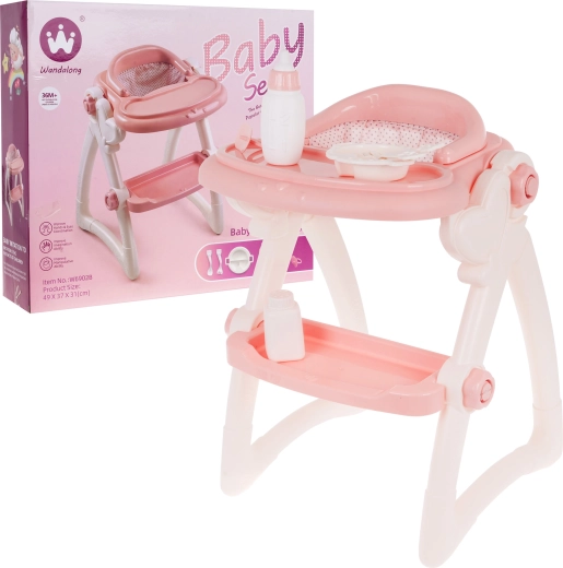 chaise haute pour poupées avec accessoires, 7 pièces, 3+