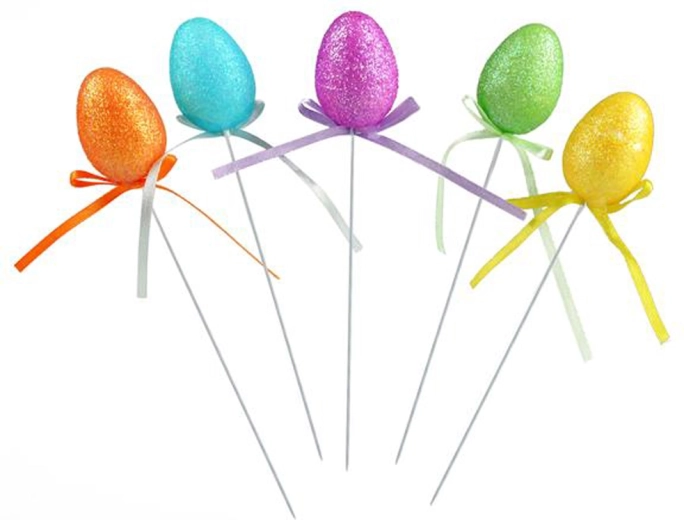 Glitter Easter eggs on picks, 5 pcs
