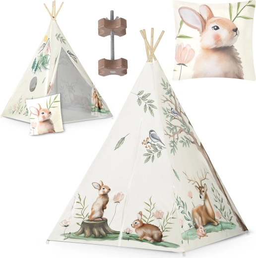 NUKIDO kids’ teepee – beige forest motifs