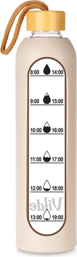 Vilde glass water bottle with silicone sleeve, beige, 1 L