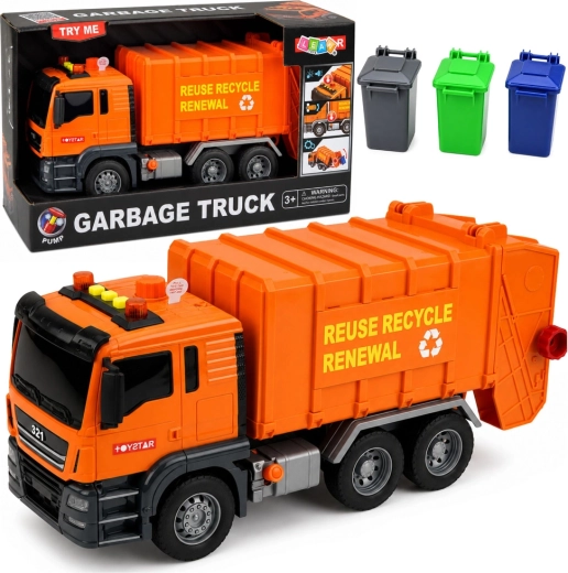 Kids garbage truck with lights and sounds and 3 bins, orange