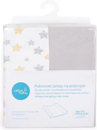 Ceba housses pour matelas à langer 50 × 70 cm, 2 pcs, gris clair/étoiles jaunes