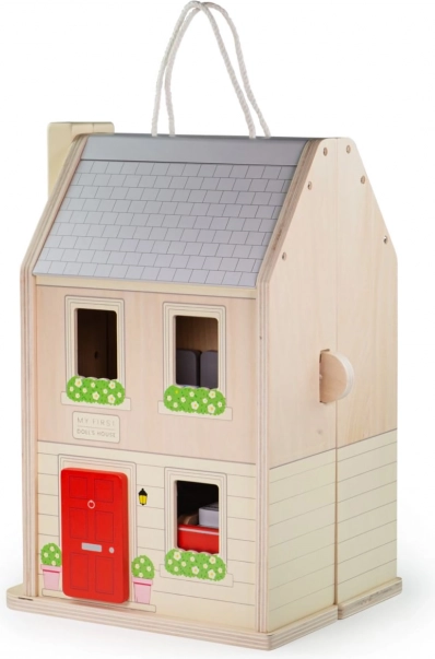 Folding wooden dollhouse with accessories BIGJIGS TOYS