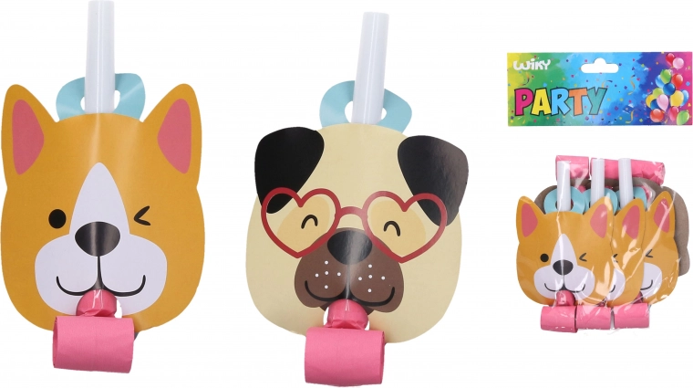 Party-Tröten mit Hundemotiv – 6 Stück