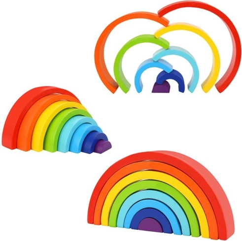 Arc-en-ciel en bois TOOKY TOY – puzzle Montessori créatif de 8 arches