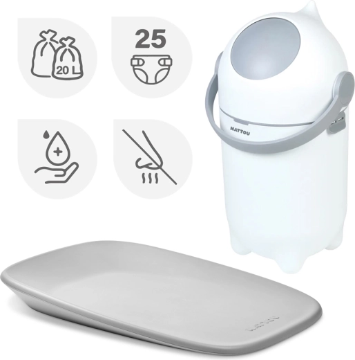 Nattou set: luieremmer Dropy en verschoonmat Softy 50 × 70 cm wit/grijs