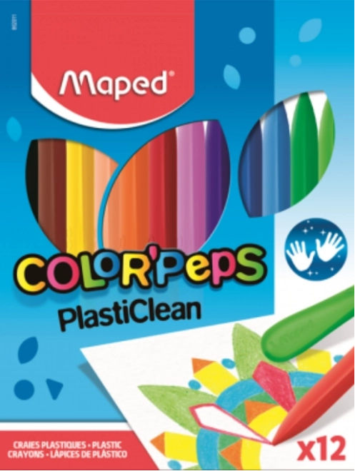 Crayons plastiques triangulaires MAPED Color'Peps PlastiClean, 12 pièces