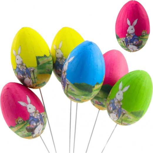 Paaseieren aan draad met konijn - set van 6 stuks