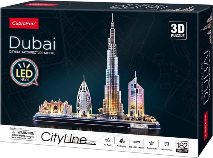 Illuminated 3D puzzle panorama Dubai CityLine by CUBICFUN, 182 pieces