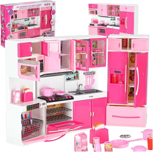 Plastic doll kitchen, 4 modules with LED lights and sounds, 48 cm