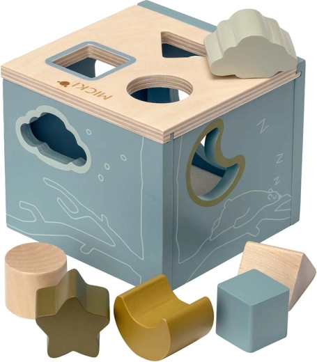 Micki wooden shape sorter insertion box – blue