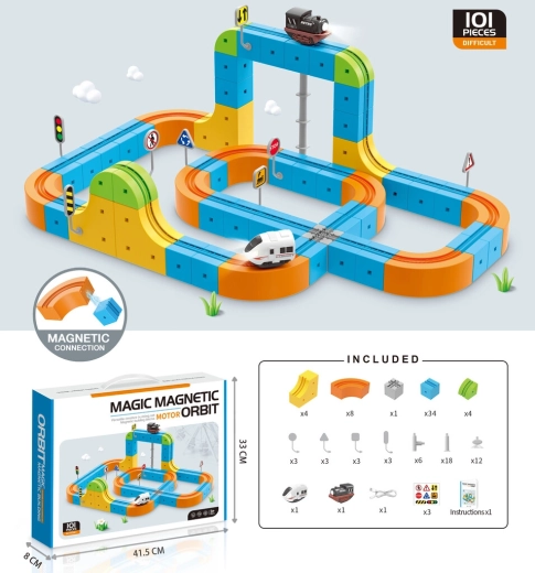 Magic magnetic motor orbit magnetic building blocks – racing track with vehicles (100 pieces)
