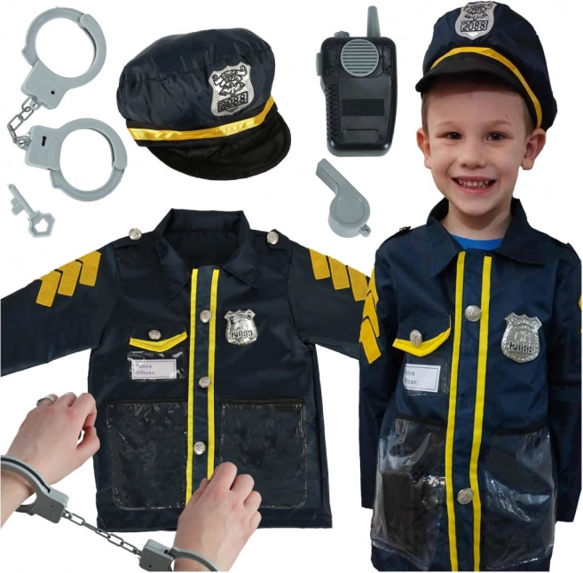 Kinder carnavalskostuum politieagent met accessoireset, handboeien en hoed, voor leeftijd 3-8 jaar