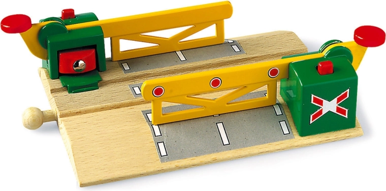 Magnetic railway level crossing with barriers