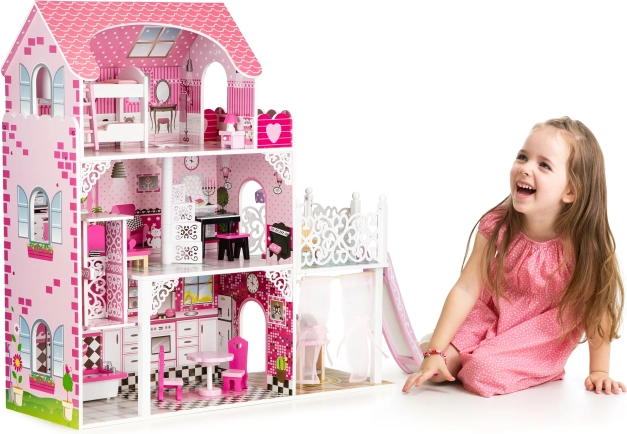 Wooden Dollhouse with Slide