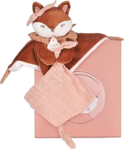 Coffret cadeau – doudou peluche renarde Mina avec attache-sucette 20 cm