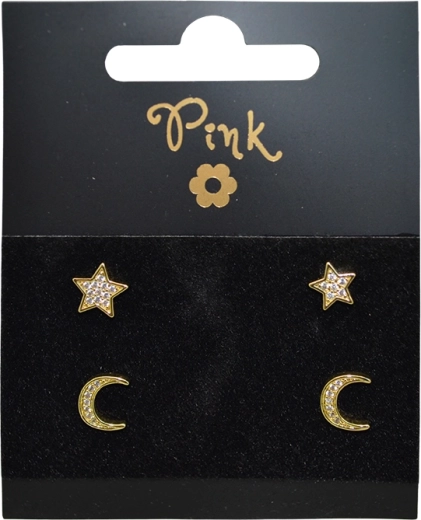Gold-plated earring set Moon and Star, 4 pcs