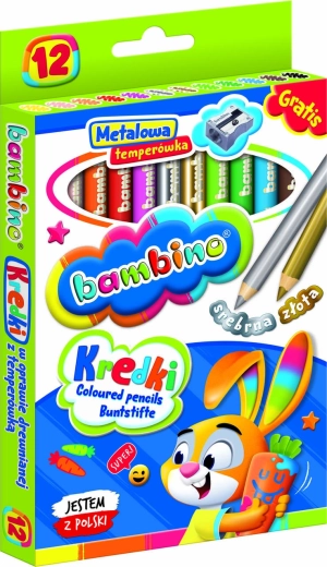 Crayons ronds Bambino 12 couleurs avec taille-crayon