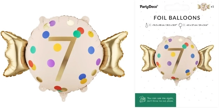 Folieballon Bonbon met cijfer 7 (mix kleuren)