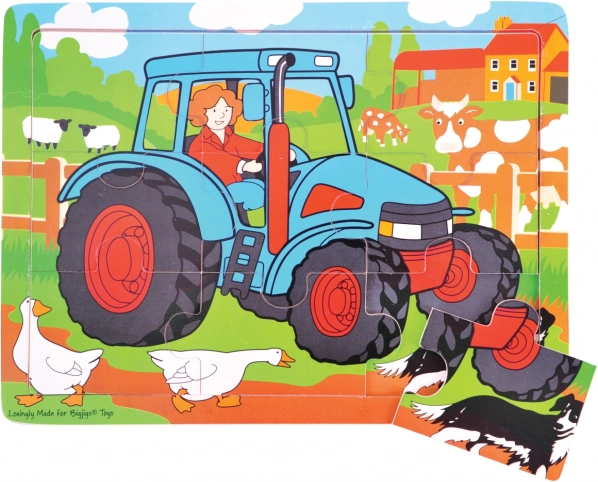 Puzzle en bois tracteur 9 pièces Bigjigs Toys