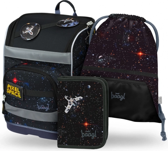 School Set BAAGL: Zippy Plus Pixel Space - backpack, pencil case, bag