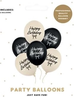 Ballonnen Strong Happy B-day met strikjes, mix kleuren, 30 cm