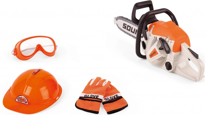 Toy chainsaw with effects 35 cm – kids set with helmet and goggles