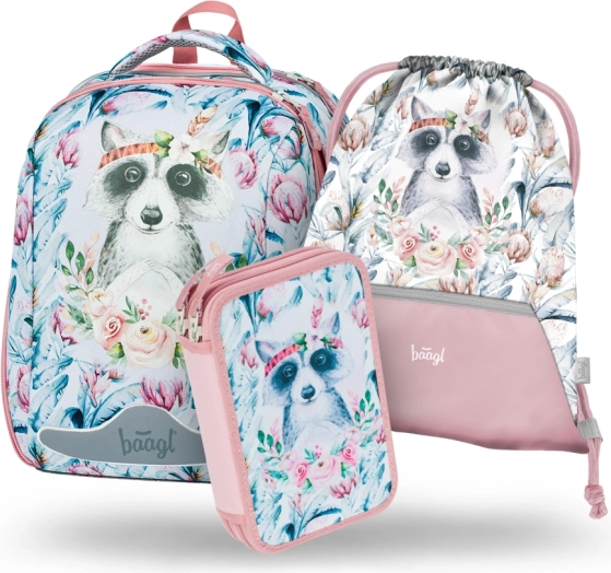 School Set Shelly Raccoon: Backpack, Pencil Case, and Sack
