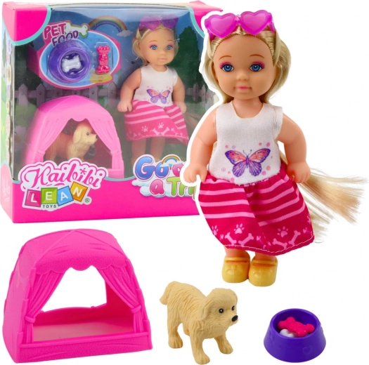 Mini doll with dog, tent, and accessories