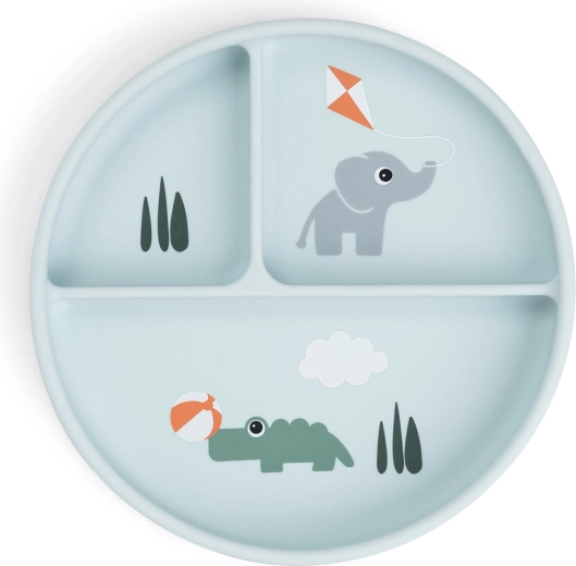 Done by Deer suction divided plate Stick&Stay Playground blue