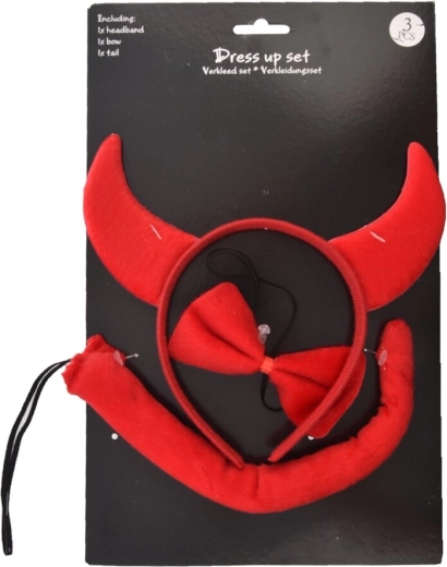 Devil accessory set red – headband, tail and bow (3 pcs)