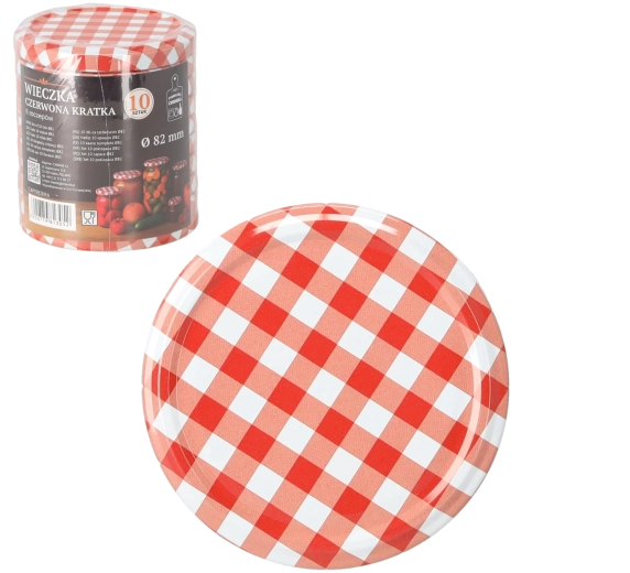 Set of canning lids 82 mm with red and white checkered pattern, 10 pcs