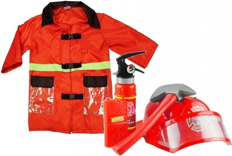 Children's Firefighter Costume with Helmet and Accessories - Red