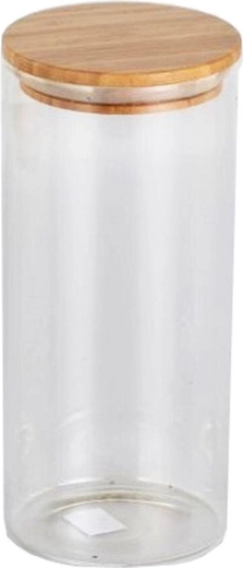 Bocal rond en verre 1,3 l avec couvercle en bambou
