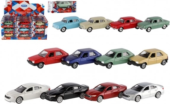 Modellauto Škoda 1:60 von Welly, Metall und Kunststoff, 7 cm, Freilauf, Farbmix in Schachtel