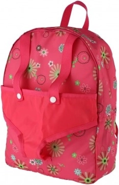 Pink Backpack with Carrier for Doll with Floral Pattern