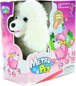 walking puppy on a cable with a wagging tail