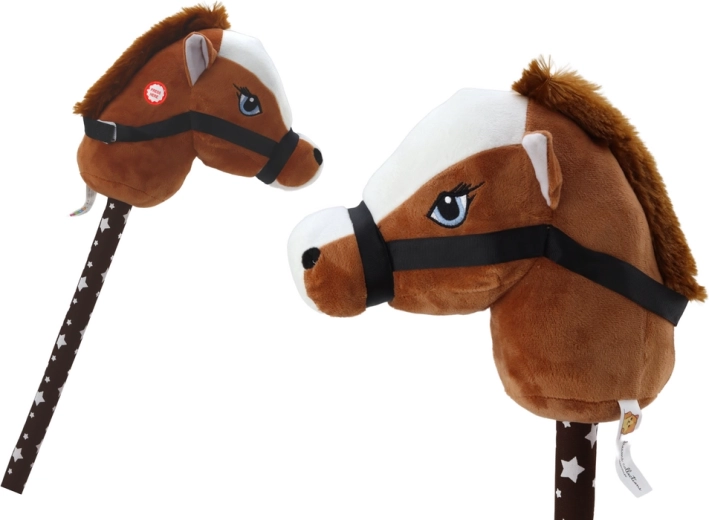 Hobby horse – plush horse head on a stick with sounds, dark brown