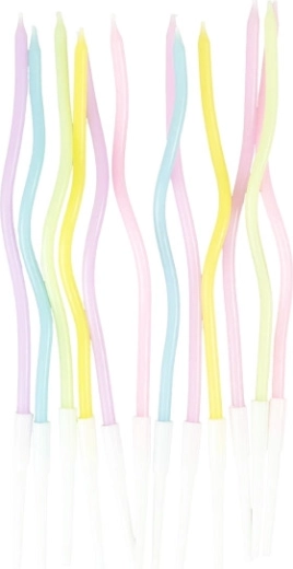 Bougies d’anniversaire torsadées pastel 11,5 cm (12 pcs)
