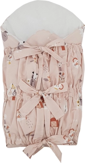 EKO lace-up swaddle wrap with removable coconut insert My Farm powder pink 75 × 75 cm
