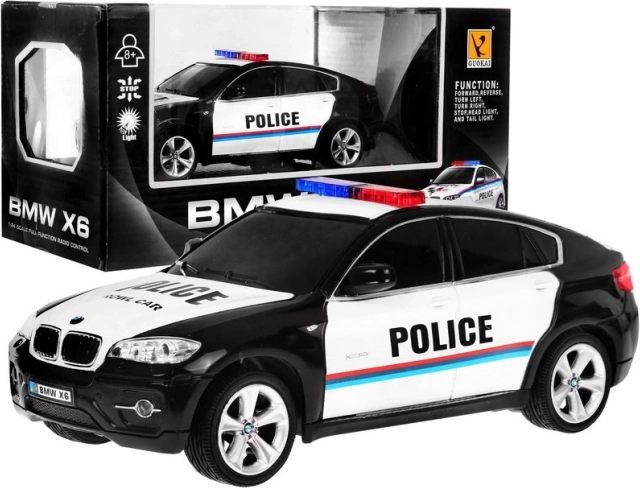 Voiture de police BMW X6 pour enfants 8+ Télécommandée Police 1:24 Feux Rooster