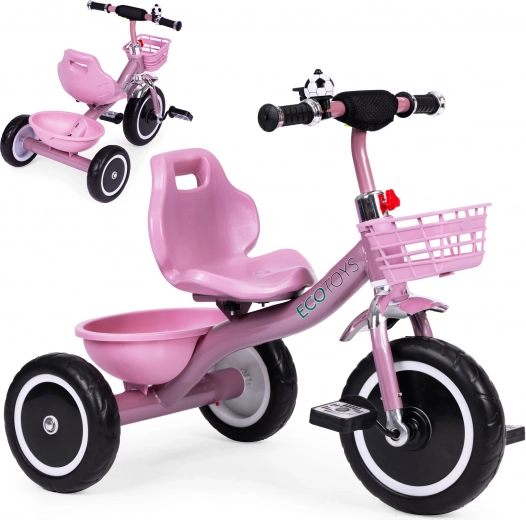 Kinder-Dreirad mit rutschfesten Griffen, Klingel und Korb, rosa ECOTOYS